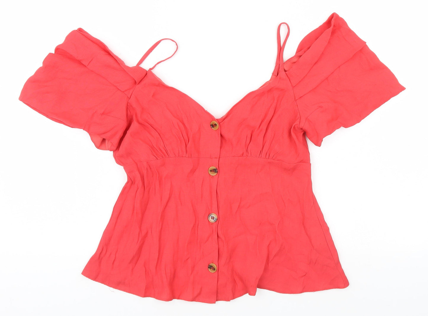 Womens UK Size 10 Topshop Red Basic T-Shirt