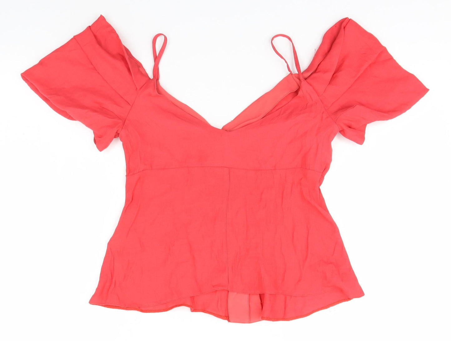 Womens UK Size 10 Topshop Red Basic T-Shirt