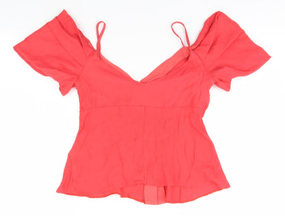 Womens UK Size 10 Topshop Red Basic T-Shirt
