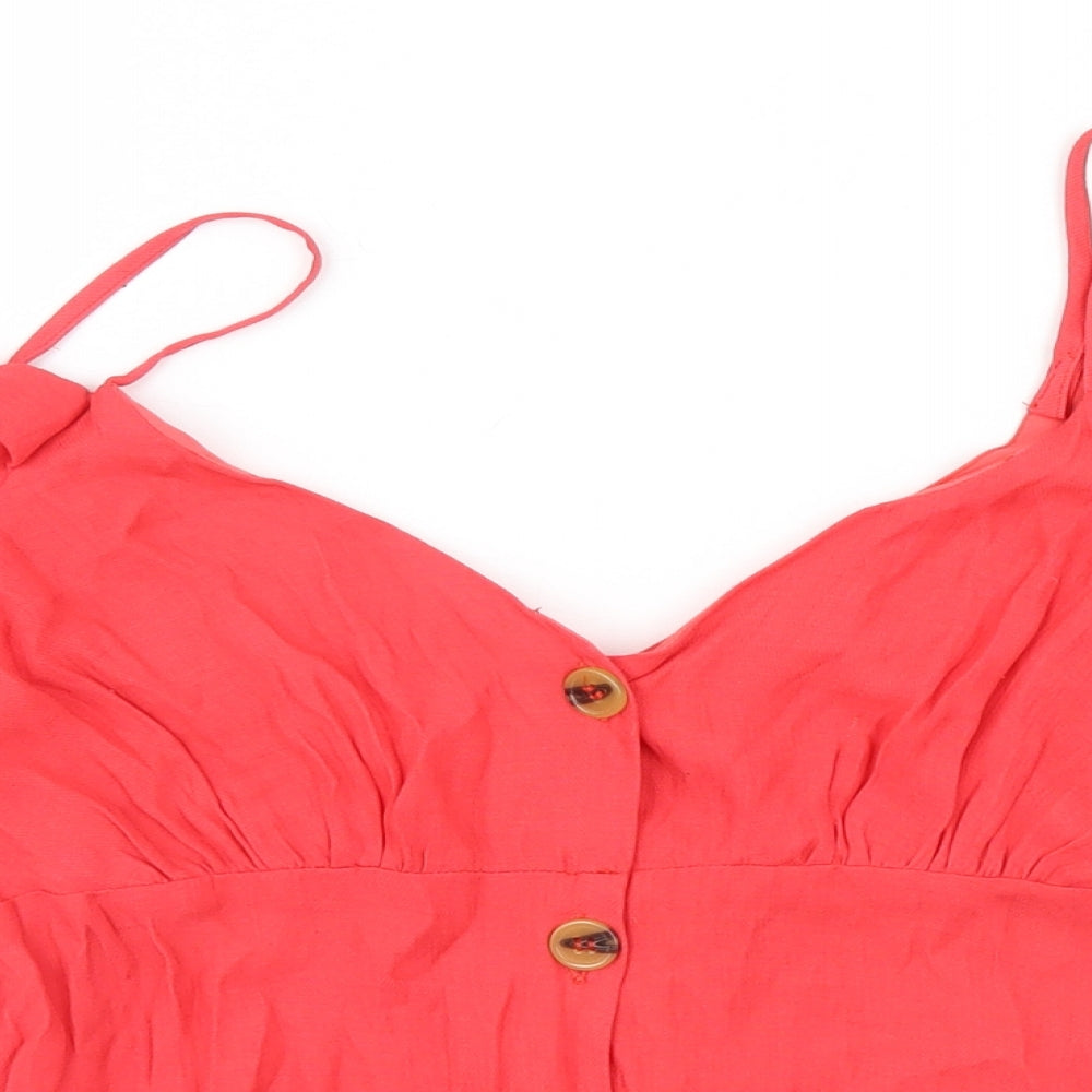 Womens UK Size 10 Topshop Red Basic T-Shirt