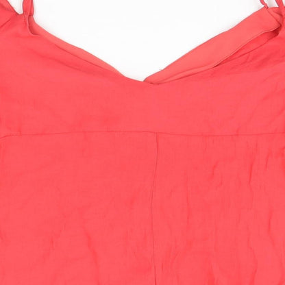 Womens UK Size 10 Topshop Red Basic T-Shirt