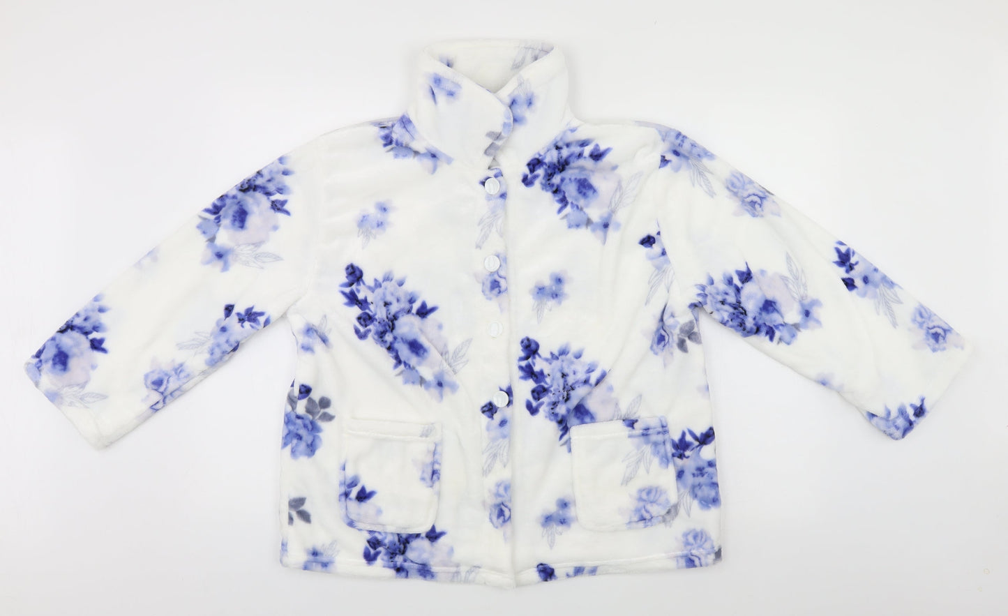 Slenderella Womens White Floral  Cardigan Jumper Size L