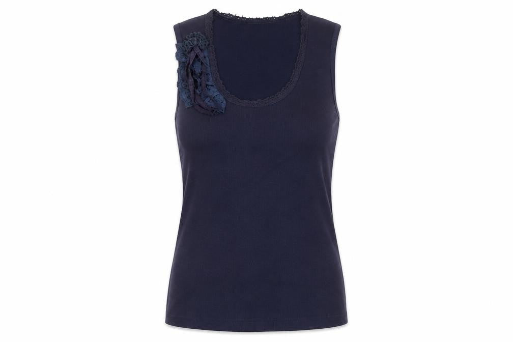 Front view of XE women’s blue basic t-shirt, size UK 12