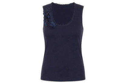 Front view of XE women’s blue basic t-shirt, size UK 12