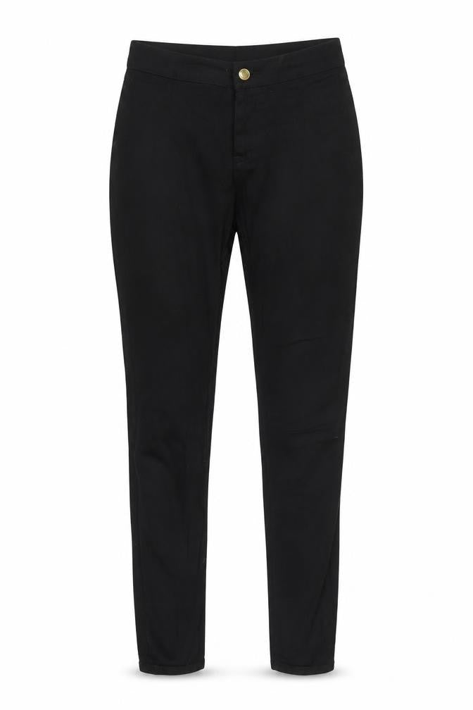 Front view of H&M women’s black tapered jeans, size UK 6, 30-inch leg