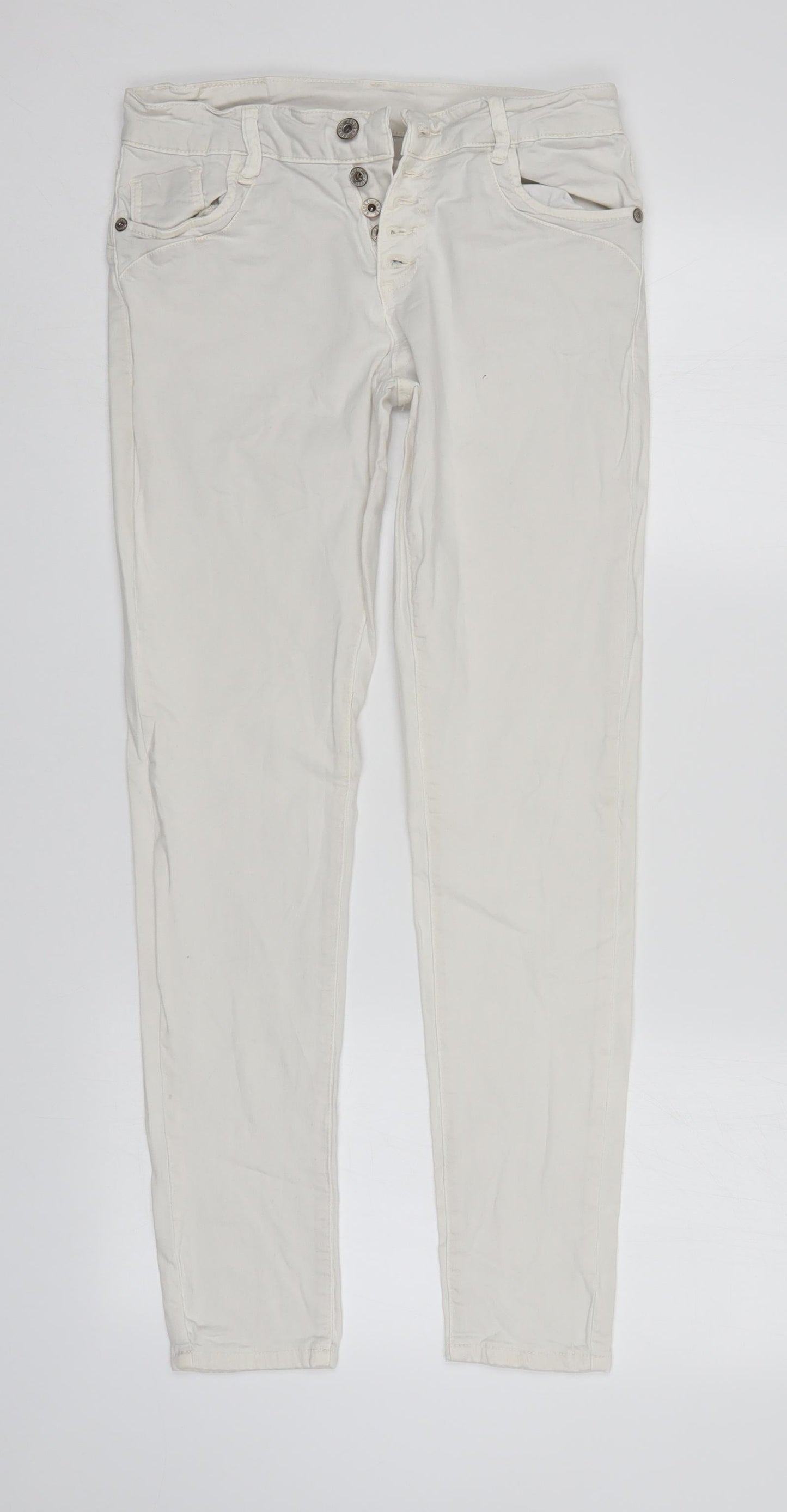 Womens UK Size S Preworn Regular Fit Tapered White Jeans