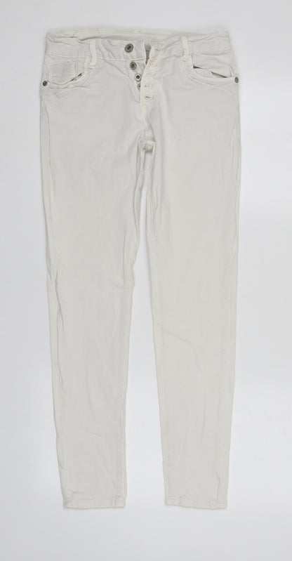 Womens UK Size S Preworn Regular Fit Tapered White Jeans