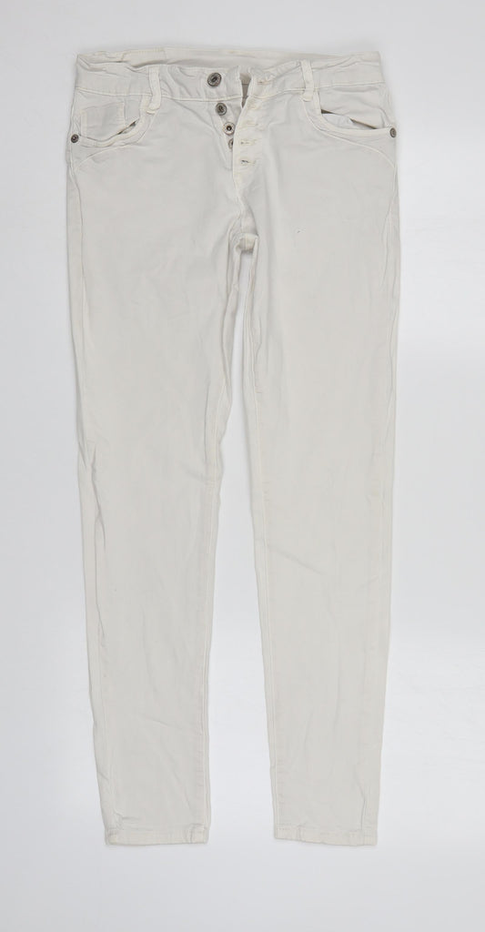 Womens UK Size S Preworn Regular Fit Tapered White Jeans