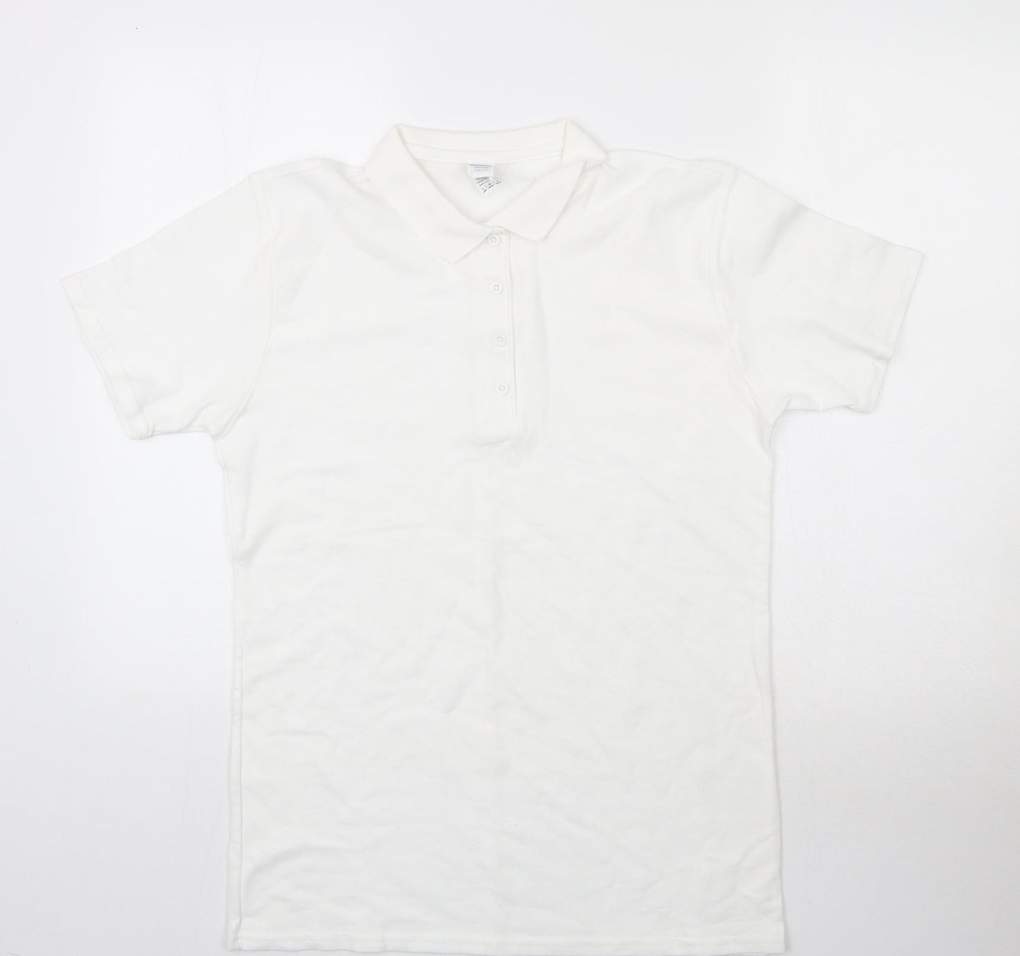 Womens UK Size L Gildan White Basic Polo