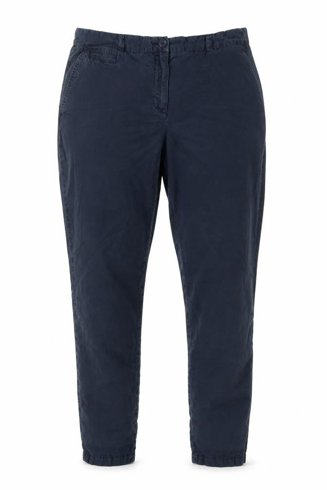 Front view of Marks & Spencer women’s blue trousers, size UK 14, 27-inch leg