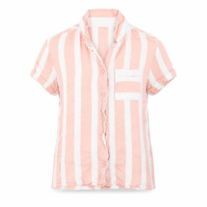 Front view of Matalan women’s pink striped top pyjama top, size UK 10