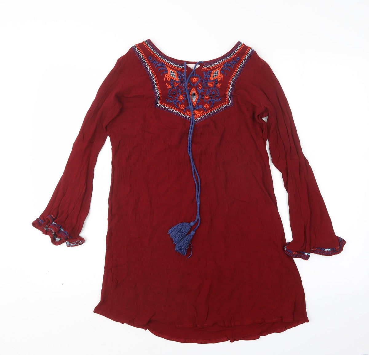 Additional front view of Kiss the Sky women’s red basic blouse, size XS