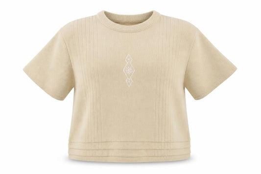 Front view of 4 Me women’s beige knit jumper, size M