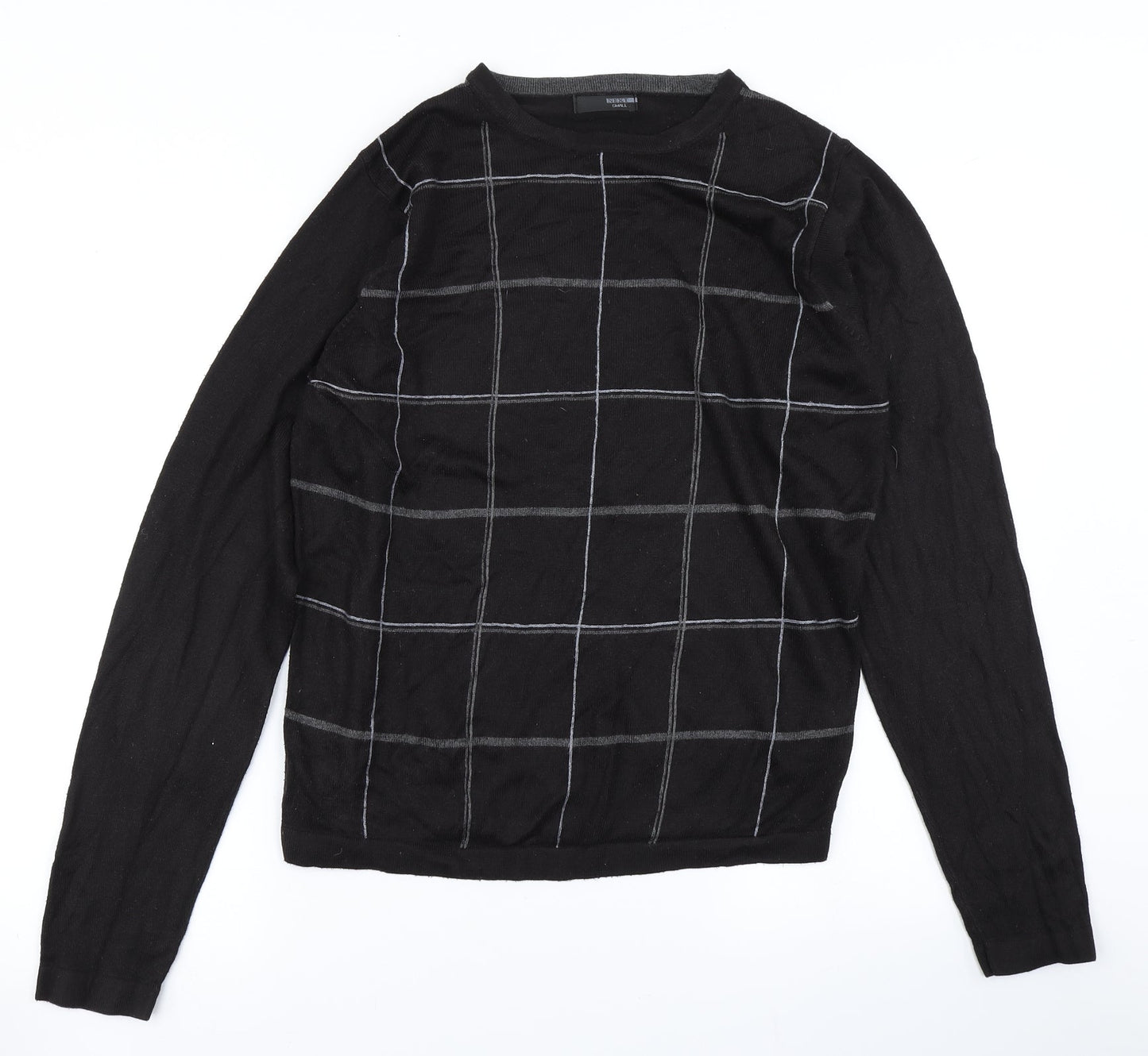 NEXT Mens Black Check Knit Pullover Jumper Size S