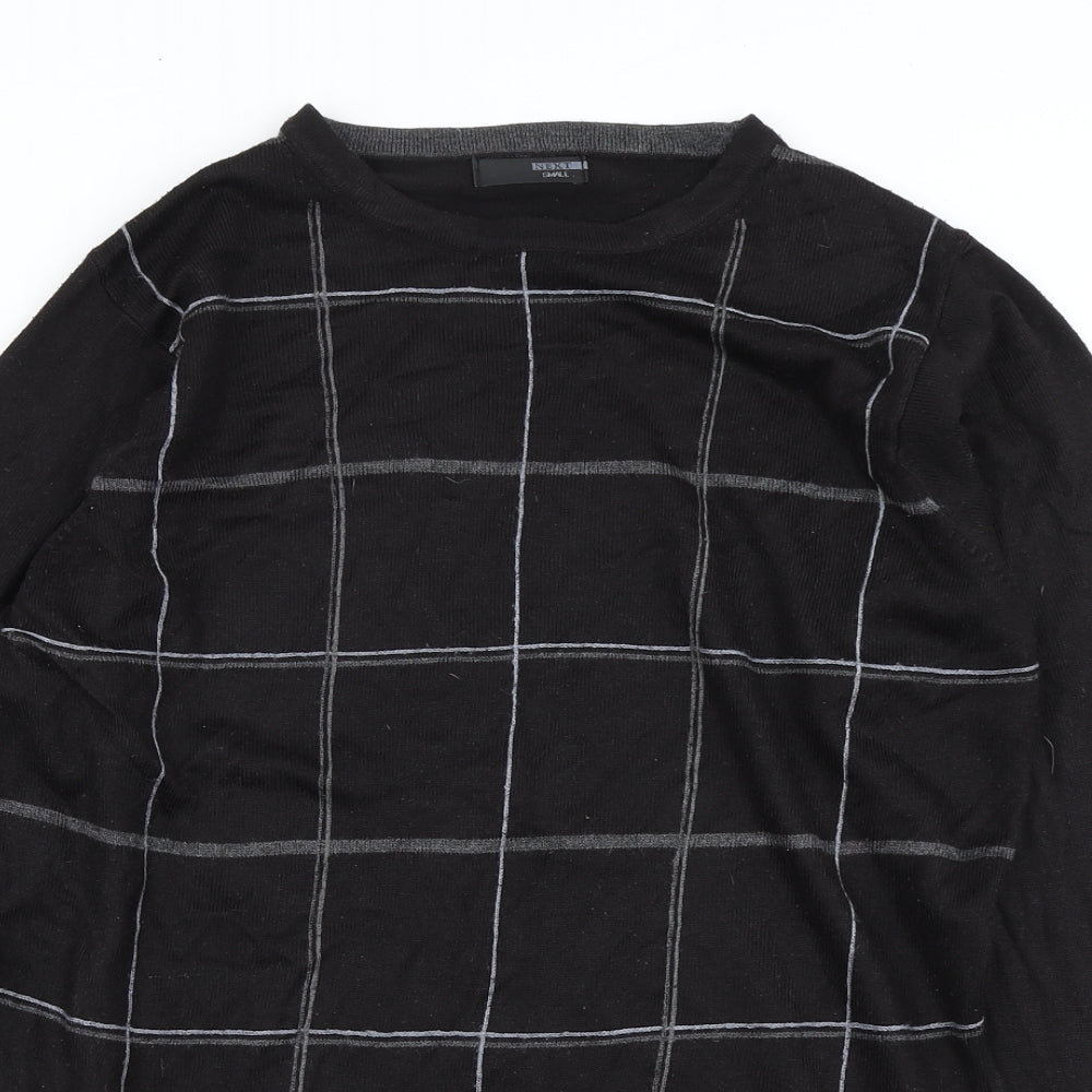 NEXT Mens Black Check Knit Pullover Jumper Size S