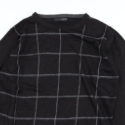 NEXT Mens Black Check Knit Pullover Jumper Size S