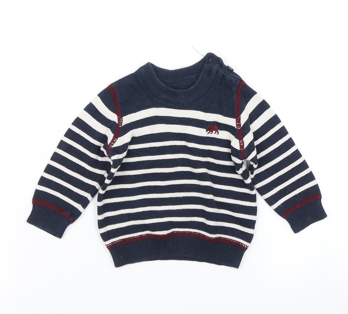 Earlydays Boys Blue Striped Knit Pullover Jumper Size 0-3 Months