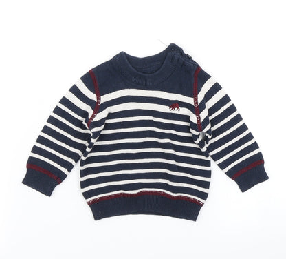 Earlydays Boys Blue Striped Knit Pullover Jumper Size 0-3 Months