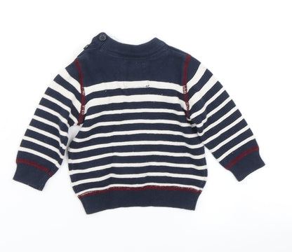 Earlydays Boys Blue Striped Knit Pullover Jumper Size 0-3 Months