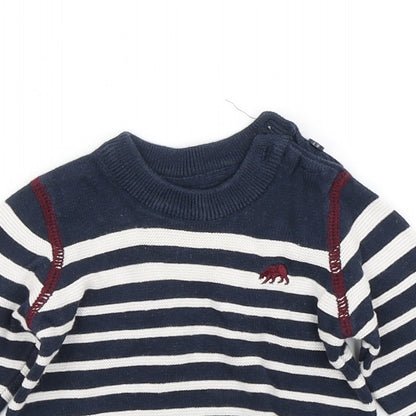 Earlydays Boys Blue Striped Knit Pullover Jumper Size 0-3 Months