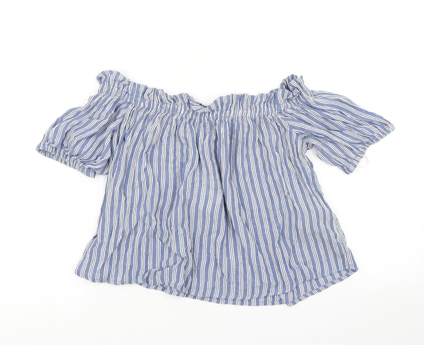 Bershka Womens Blue Striped  Cropped T-Shirt Size S