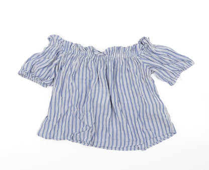Bershka Womens Blue Striped  Cropped T-Shirt Size S