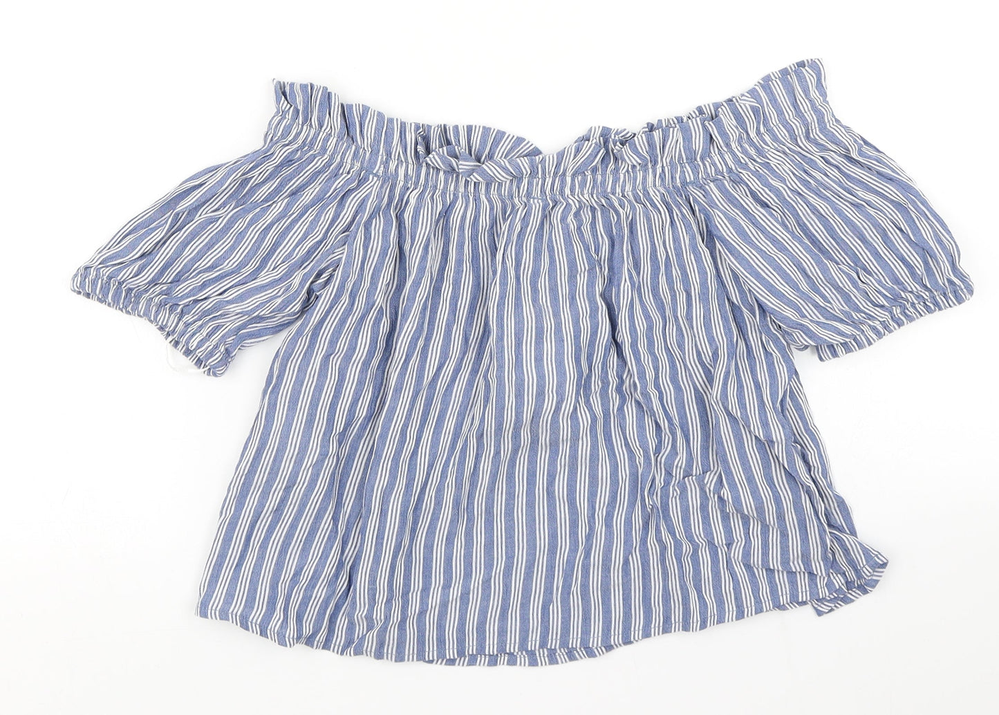 Bershka Womens Blue Striped  Cropped T-Shirt Size S