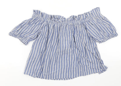 Bershka Womens Blue Striped  Cropped T-Shirt Size S