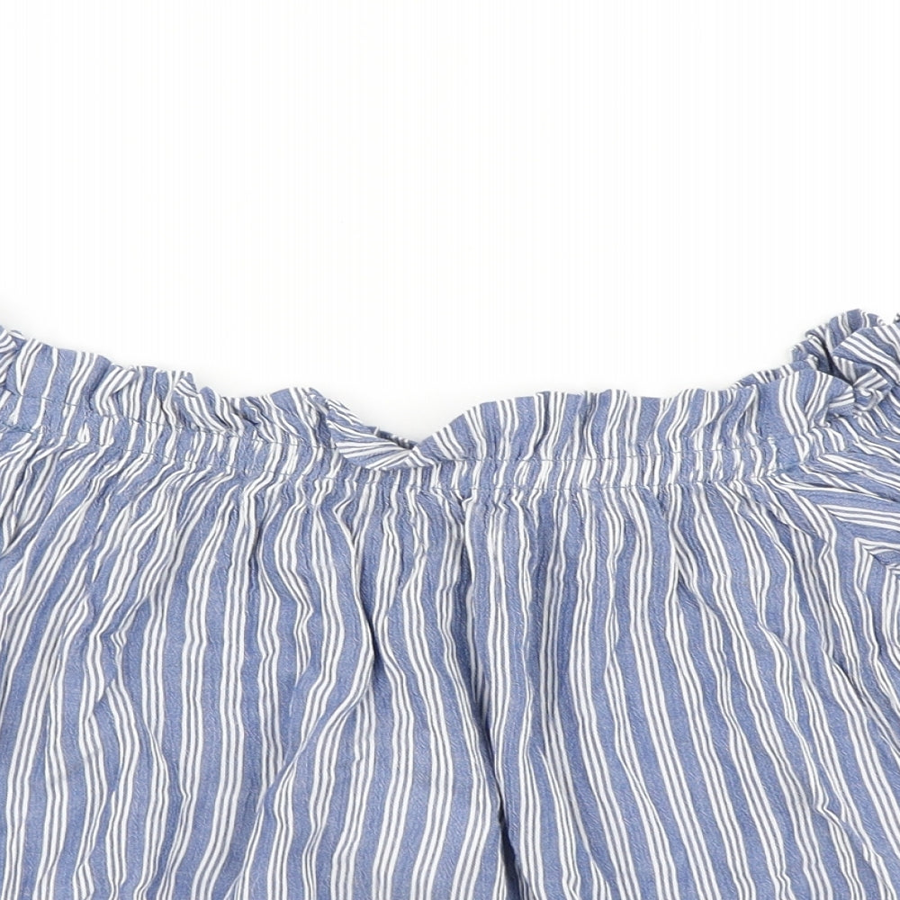 Bershka Womens Blue Striped  Cropped T-Shirt Size S