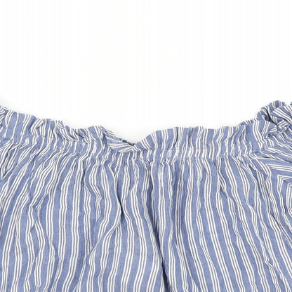Bershka Womens Blue Striped  Cropped T-Shirt Size S