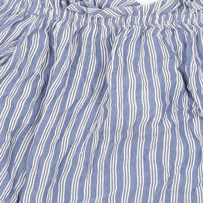 Bershka Womens Blue Striped  Cropped T-Shirt Size S