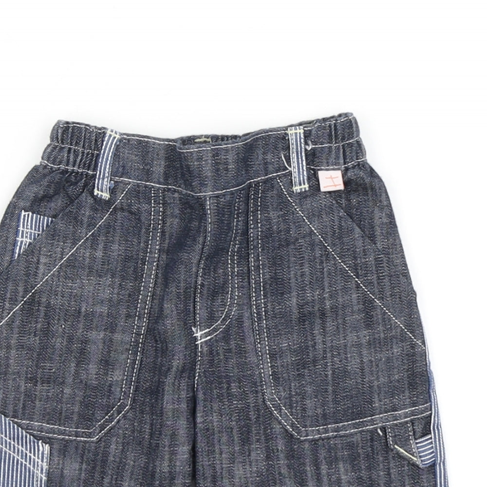 Mothercare Boys Blue Striped Denim Cargo Jeans Size 3-6 Months