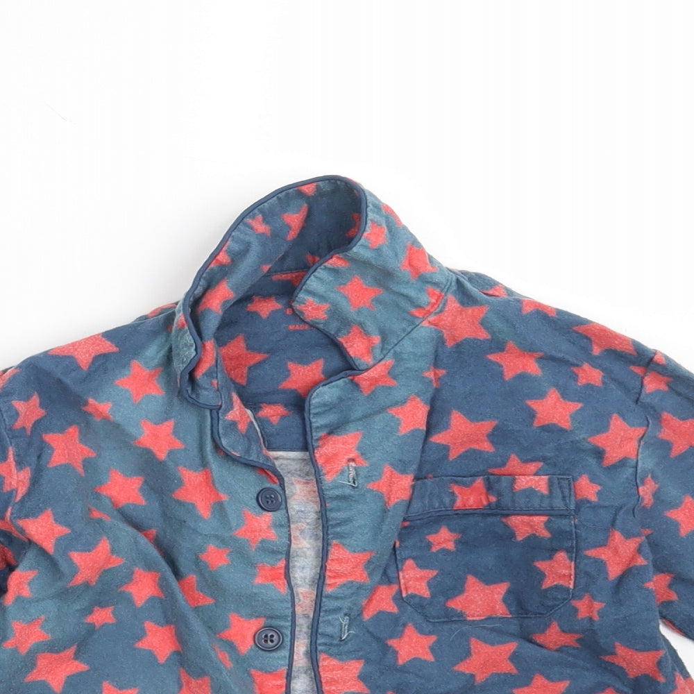 Close-up detail of Primark boys’ blue geometric pyjama top, size 7-8, years