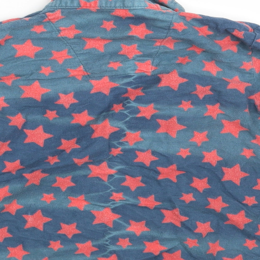 Brand and care label for Primark boys’ blue geometric pyjama top, size 7-8, years
