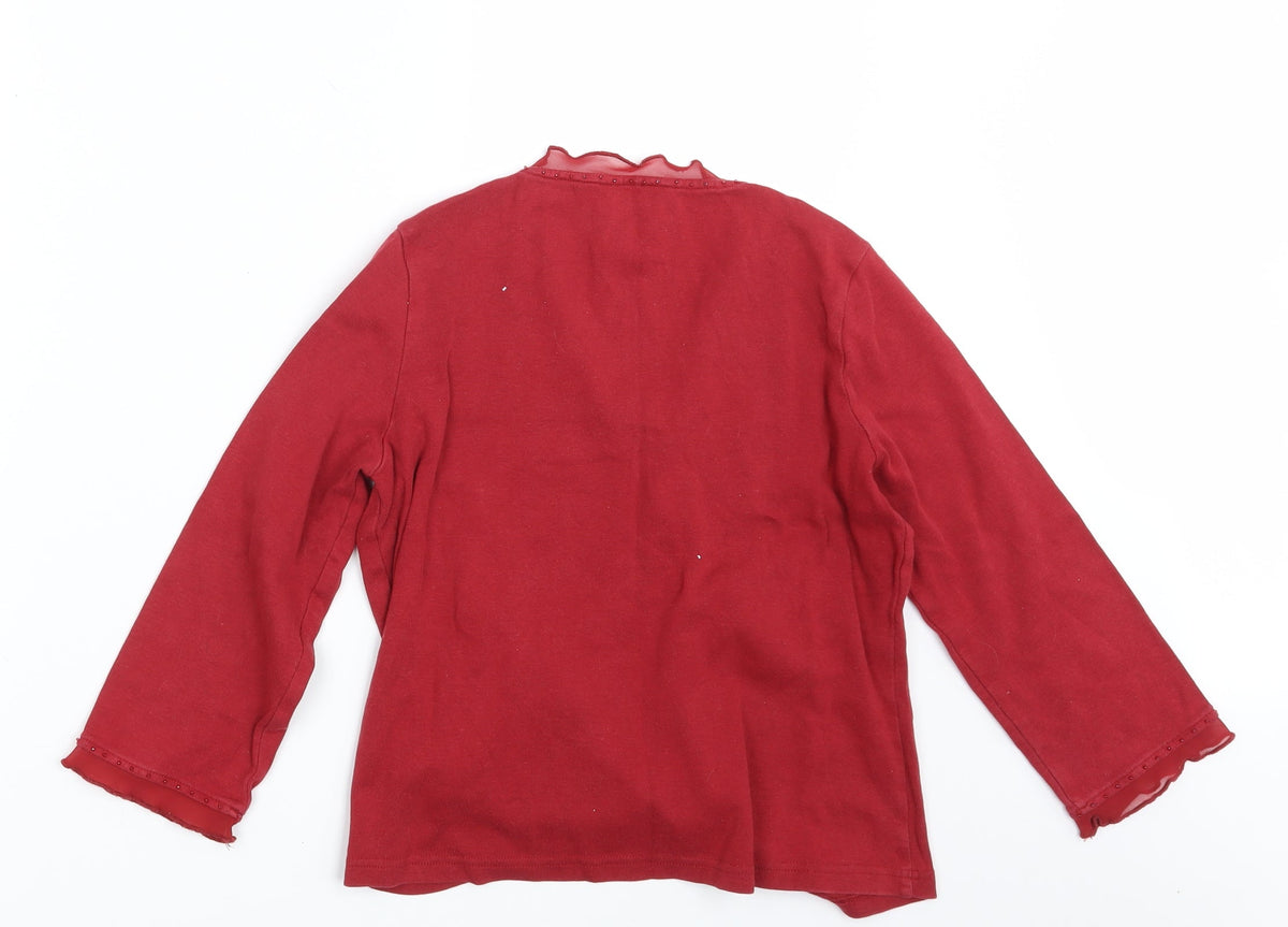 Back view of Per Una women’s red pullover sweatshirt, size UK 12