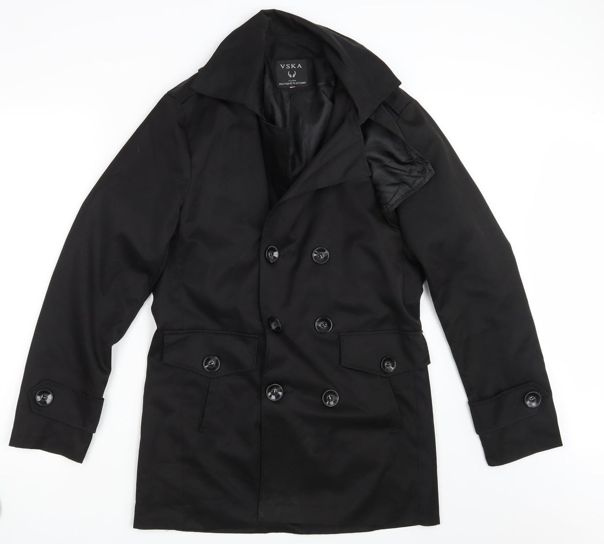Additional front view of VSKa women’s black overcoat coat one size