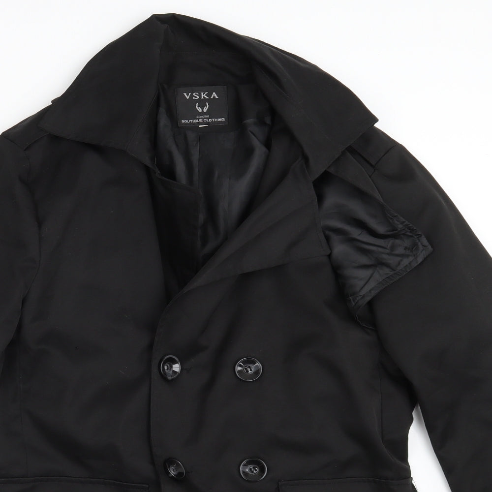 Close-up detail of VSKa women’s black overcoat coat one size