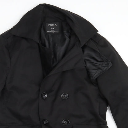Close-up detail of VSKa women’s black overcoat coat one size