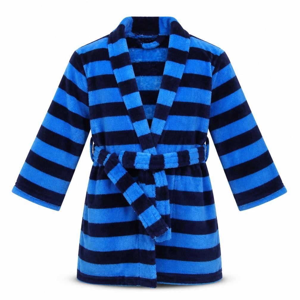 Front view of George boys’ blue striped robe, size 3-4, years