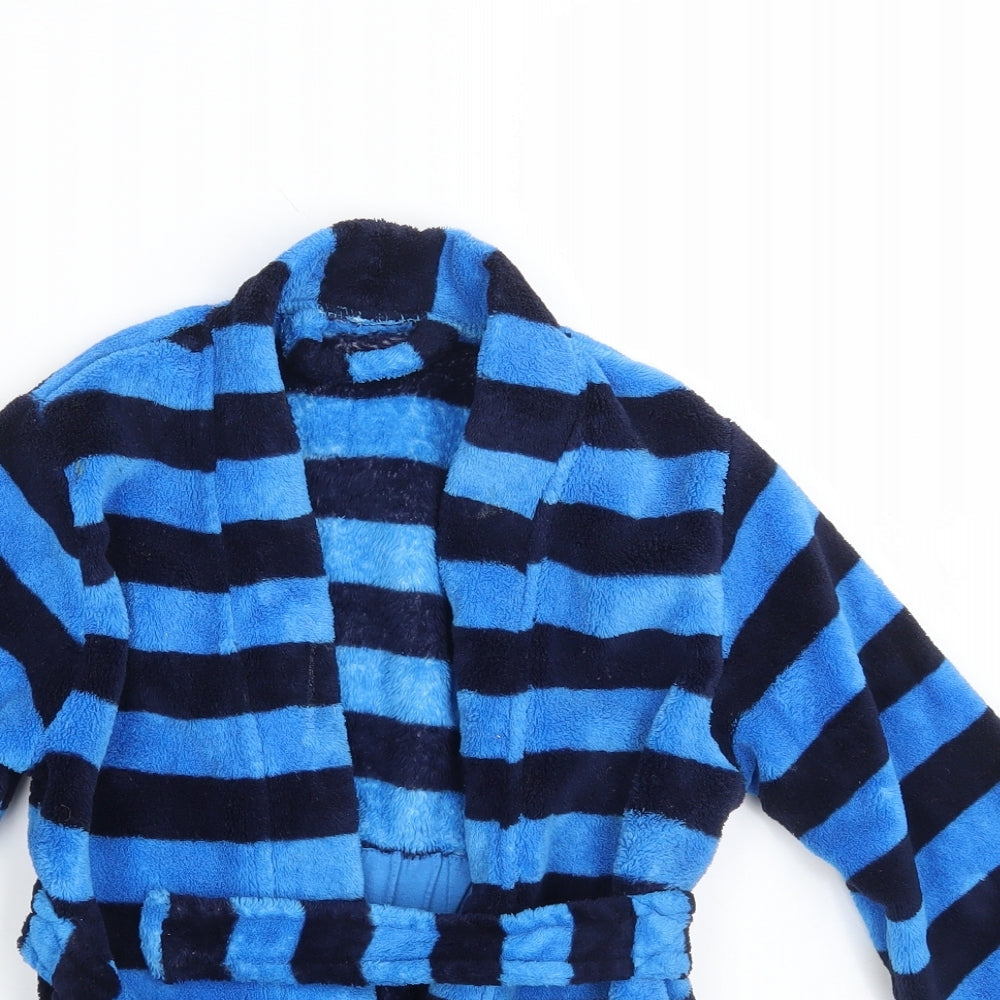 Close-up detail of George boys’ blue striped robe, size 3-4, years