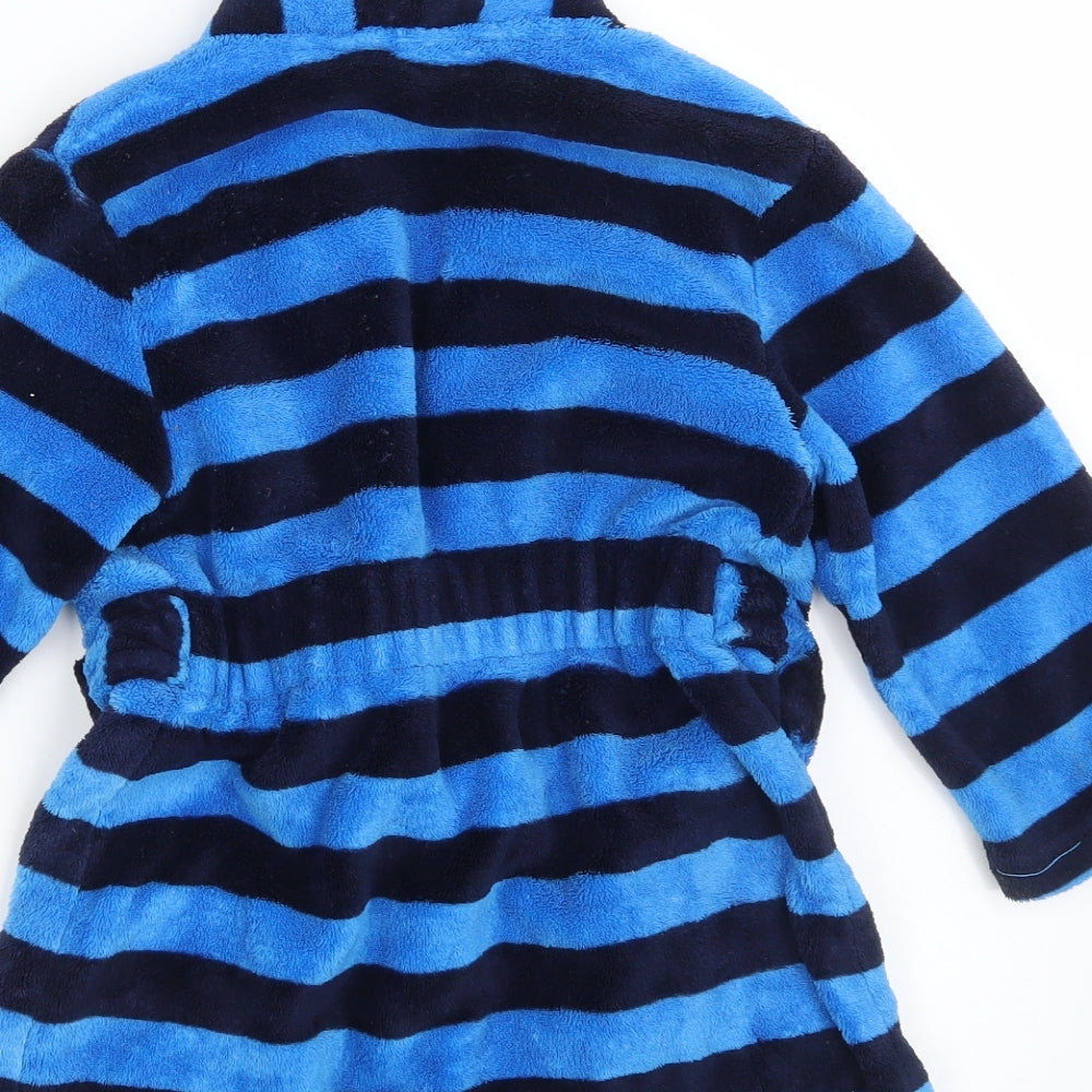 Brand and care label for George boys’ blue striped robe, size 3-4, years