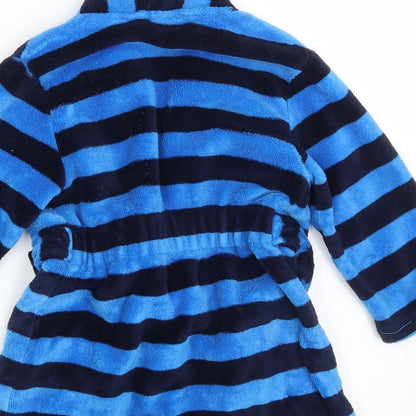 Brand and care label for George boys’ blue striped robe, size 3-4, years