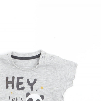 Close-up detail of Matalan Baby Grey Basic T-Shirt, size 0-3, Months