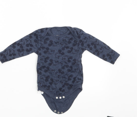 Front view of Primark Baby Blue Animal Print Romper One-Piece, size 6-9, Months