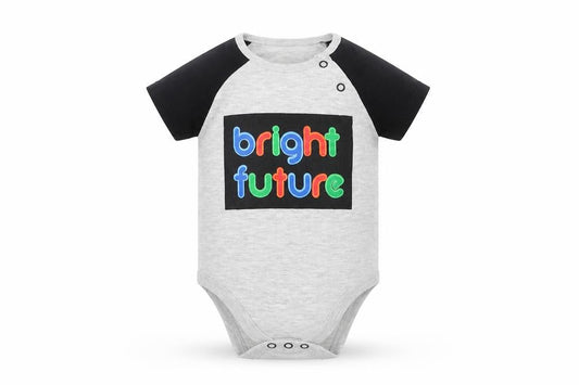 Front view of Pep&Co Baby Grey Colourblock Romper One-Piece, size 6-9, Months - Bright Future