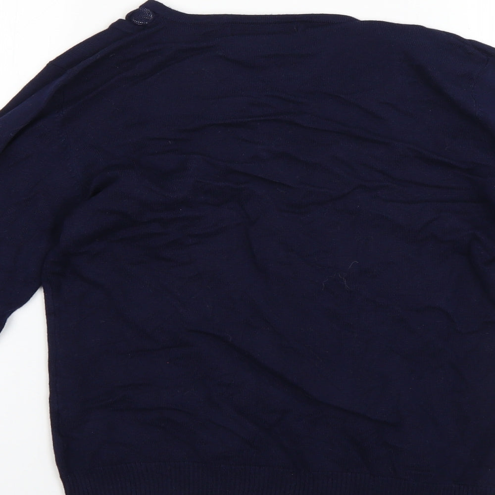 Brand and care label for just elegant women’s blue jumper, size S
