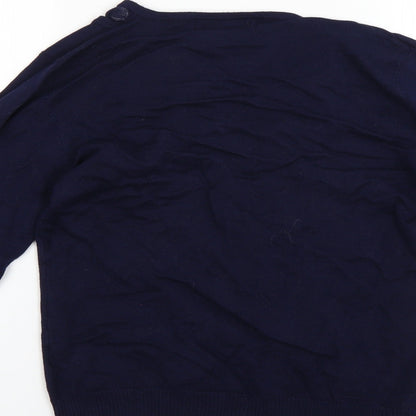 Brand and care label for just elegant women’s blue jumper, size S