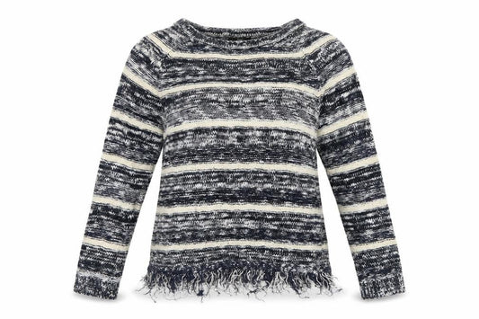 Front view of M&Co women’s multicoloured striped jumper, size UK 12