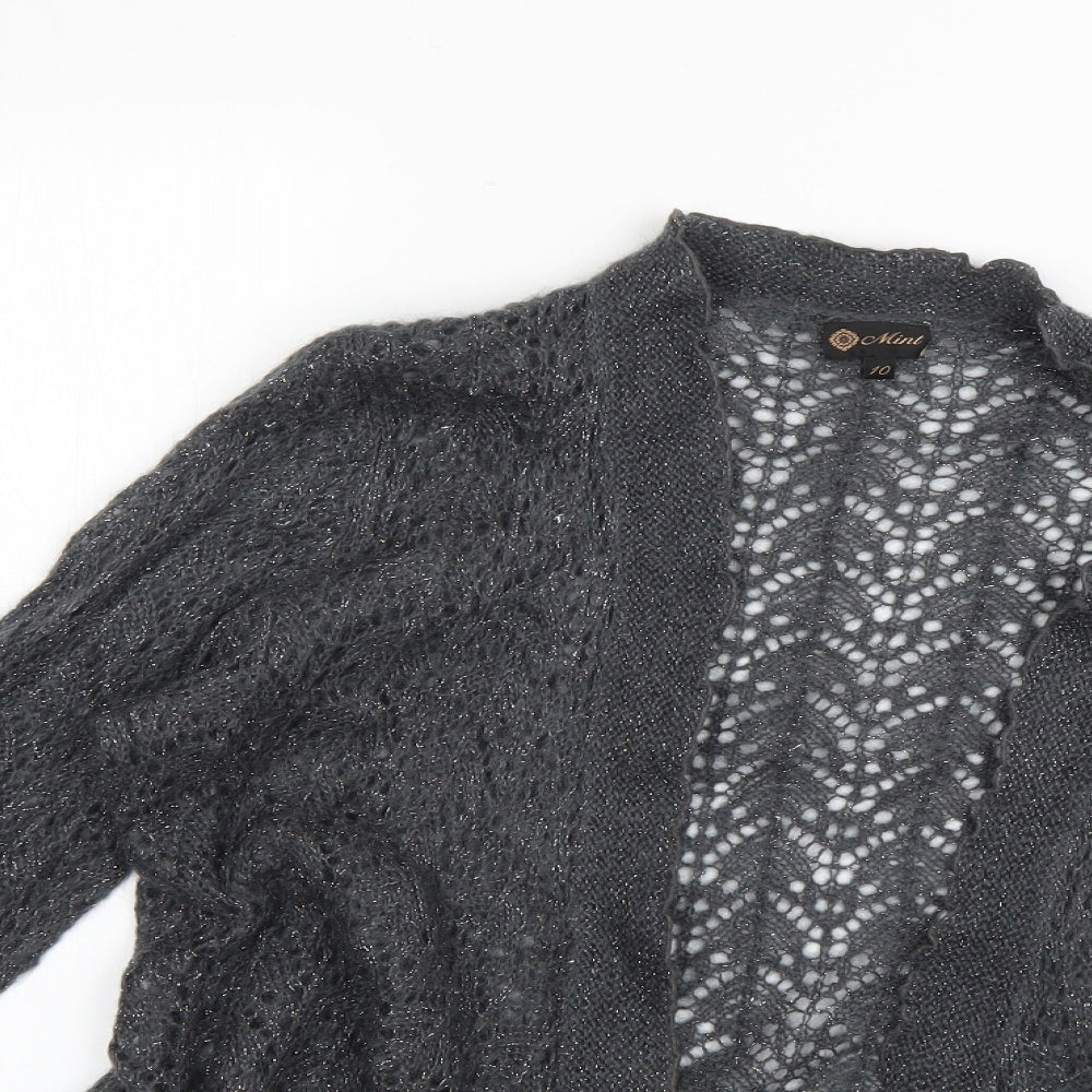 Close-up detail of Mint women’s grey cardigan jumper, size UK 10