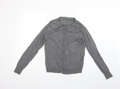 Womens UK Size S United Colors of Benetton Grey Cardigan Jumper